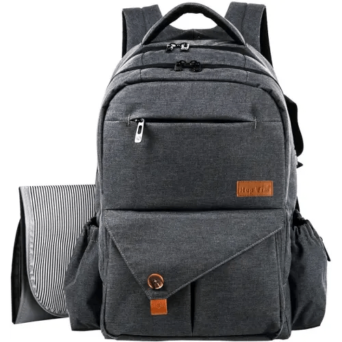 Hap Tim Multi-function Large Baby Diaper Bag Backpack with Stroller Straps, Insulated Bottle Pockets, Changing Pad (Dark Gray-5284)