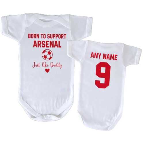 Personalized Arsenal Baby Bodysuit: Football Baby Grow, Newborn Gift, Custom Name & Number