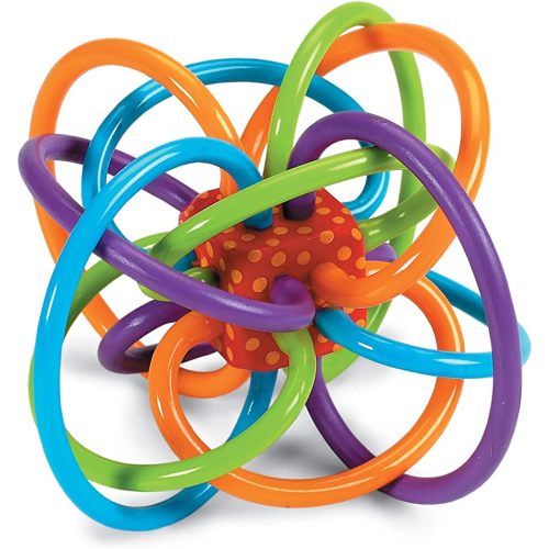 Amazon.com: Manhattan Toy Winkel Rattle & Sensory Teether Toy, Blue/Green/Orange, 5 Inch x 4 Inch x 3.5 Inch : Baby