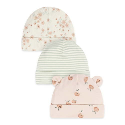 Gerber Baby Girl Cotton Caps, 3-Pack, Sizes Newborn - 0/6 Months
