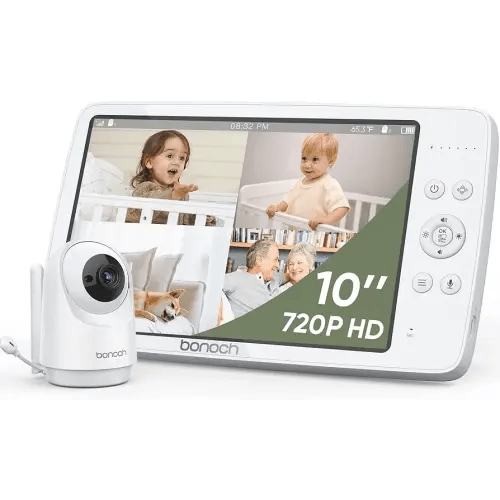 bonoch MegaView Baby Monitor No WiFi, 10" 720p Video Baby Montior with Camera and Audio, Up to Quad Split Screen, 10000mAh Battery, VOX Mode, Remote PTZ, Night Vision, for Multi-Child, Pets, Elderly