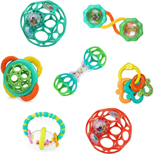 Bright Starts Soothers & Shakers 7pc Gift Set - BPA-Free Baby Rattles, Teethers and Stroller Toys, Unisex, Newborn+