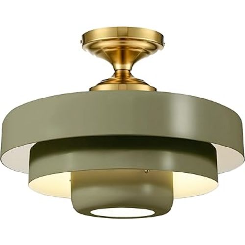 Olive Green Ceiling Light Modern Farmhouse Light Fixture Mid Century Home Lighting Easy Install Flush Mount Ceiling Lamp for Living Room Cafe Bar Dining Room