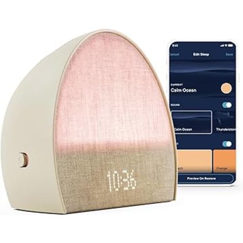 Hatch Restore 2 Sunrise Alarm Clock, Sound Machine, Smart Light (Putty) ー Your Smart Sleep Clock, White Noise, Customizable Sleep Routines for Adults, Unwind Gently, Dimmable Clock, Wake Up Energized