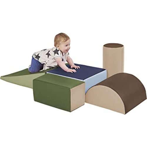 ECR4Kids SoftZone Climb and Crawl Playset, Building Blocks, Earthtone, 5-Piece