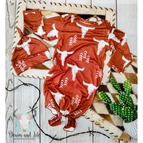 Baby Boy Boho Longhorn Swaddle Tieknot Gift Set- Longhorn Tieknot Swaddle, Tie Knot Swaddle, Newborn Swaddler, Western Baby Clothes