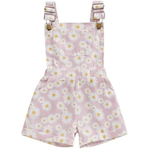 Toddler Baby Girl Sunflower Print Overalls Shorts with Pocket Suspender Trousers Cute Summer Clothing Outfit