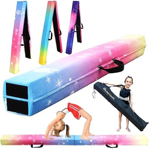 6FT/8FT/9.5FT Folding Balance Beam for Kids Ages 3-12, Foldable Gymnastics Floor Beam-Extra Firm Suede Cover with Carrying Bag for Home-Gym Equipment for Toddler Teenager