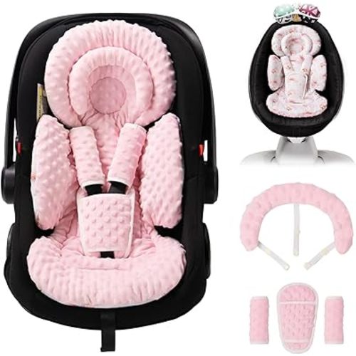 Infant Car Seat Insert with Extra Cushion for Preemie to Toddler, Reversible Newborn Carseat Insert for Baby Head Body Support, Fits for Stroller, Baby Swing, Bouncer - Dots, Pink