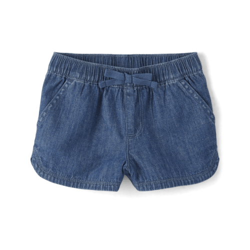 Baby And Toddler Girls Chambray Pull On Shorts - Blue
