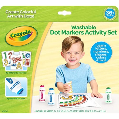 Crayola Washable Dot Markers Activity Set, 30 Toddler Coloring Pages & 4 Washable Markers, Dot Paints for Toddlers, Toddler Gifts, Ages 3+