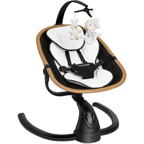 Angelbliss Baby Swing with Cry Detection, Side-to-Side Electric Swing with 5 Speeds, 180° Rotation, Indoor for Infants and Toddlers (Black)