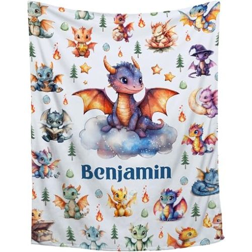Personalized Baby Blanket for Girls Boys - Custom Dragon Blanket with Name Stroller Crib Decor - Swaddle Throw for Toddlers Infants Newborns Nursery - 30"x40"-Toddlers/Pets Size