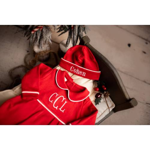 Baby boy Christmas outfit, monogrammed boy romper, sk creations, pima cotton, boys Christmas outfit, monogrammed baby Valentines outfit