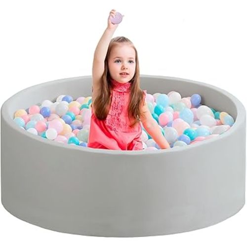 Ball Pit for Toddlers 35.43''x11.81 Baby Ball Pits Soft Memory Foam Ball Pit Round Kids Ball Pit Indoor Game Kids Play Ball Pool Ideal Gift for Girls and Boys (Grey, NO Balls)