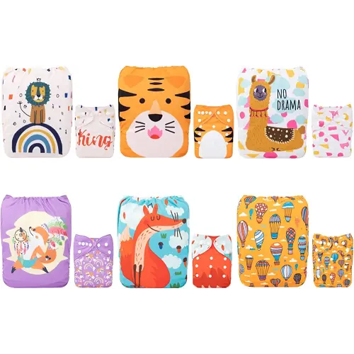 ALVABABY Baby Cloth Diapers One Size Adjustable Washable Reusable for Baby Girls and Boys 6 Pack with 12 Inserts 6DM07