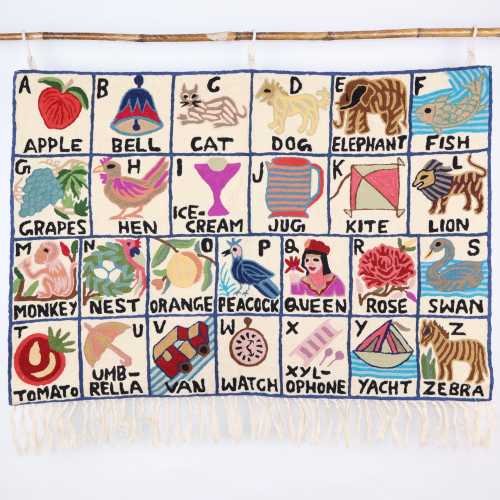 Handmade Alphabet Tapestry for Kids' Room – Unique Boho Wall Art | A To Z Hand Woven Wall Hanging | Baby Shower Gift