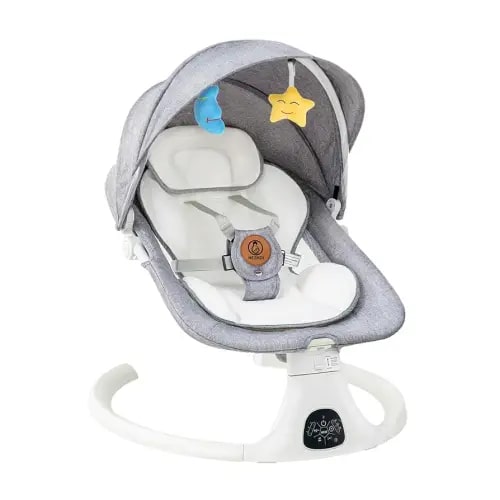 Baby Swing for Infants & Toddlers, Electric Bouncer with Remote Control, 3 Seat Positions, 5 Speeds, 5-Point Harness, Grey