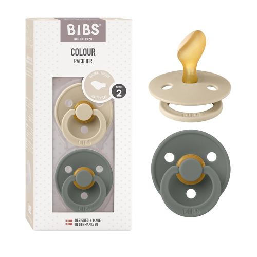 BIBS Pacifiers 6-18 Months | Colour Collection 2-Pack | BPA-Free Anatomical Natural Rubber Nipple | Made in Denmark | Vanilla/Pine Color Pacifier
