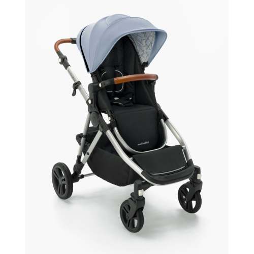 Mockingbird Single-to-Double Stroller 2.0 | Sky, Windowpane, Silver with Penny Leather