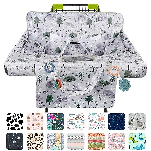 Polovillae Shopping Cart Cover for Baby 2-in-1 High Chair Cover with Safety Harness Multifunctional Grey Pattern Cart Covers for Babies Soft Padded Grocery Cart Cover for Baby Boy Girl