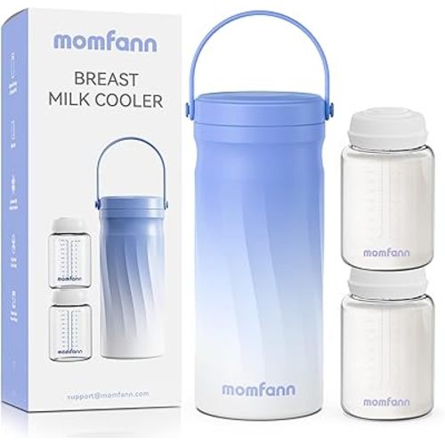 Portable 20oz Stainless Steel Breast Milk Cooler with 360° Surround Cooling – Keeps Breast Milk Cold for 24 Hours, Ideal for Travel & Outdoor Use, Includes 2 x 10oz Bottles