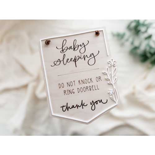Cute Baby Sleeping Door Sign | Wooden Do Not Disturb Door Hanger | Do not knock, ring doorbell, baby shower gift, floral design, porch sign