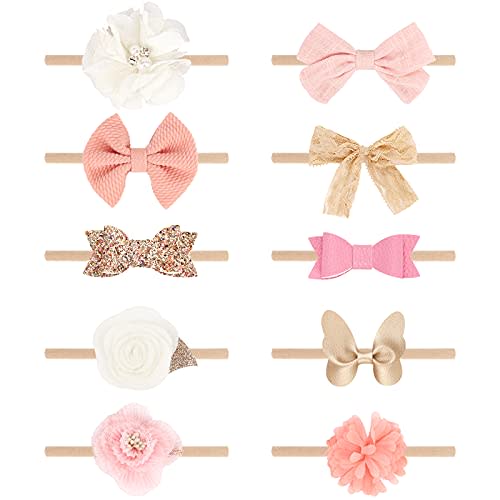 AQOKKA Baby Girl Headbands with Bows Soft Nylon Newborn Toddler Hairbands Handmade Baby Hair Accessories for Infant Girls Kids