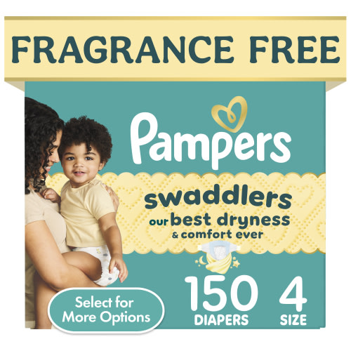 Pampers Swaddlers Fragrance Free Baby Diapers Size 4, 150 Count (Select for More Options)