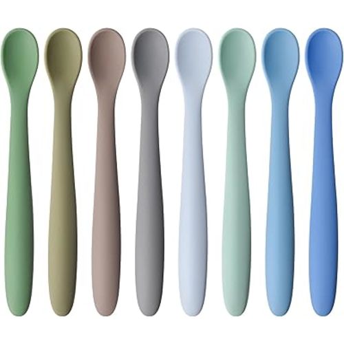 HAKSEN 8PCS Silicone Feeding Spoons, Baby Spoons Training Spoons Silicone Baby Utensils Infant Spoons for First Stage Baby and Parents