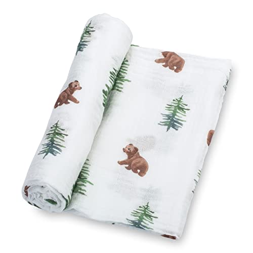 LollyBanks Swaddle Blanket, 100% Cotton Muslin Swaddle Blankets for Boys and Girls, Large 47 x 47 Inches Newborn Swaddle Receiving Blanket, Breathable Baby Blanket, Registry (Baby Bear Cub Theme)