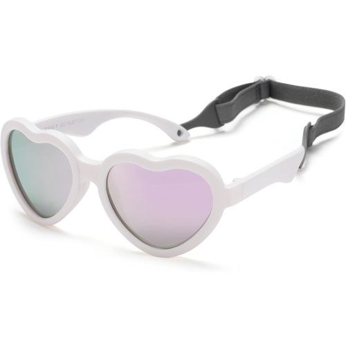 Flexible Heart Shaped Baby Polarized Sunglasses with Strap Adjustable Toddler & Infant Age 0-24 Months