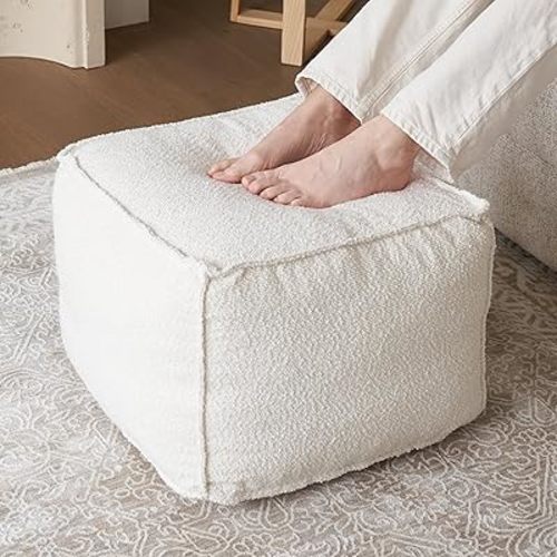 ZICOTO Beautiful Boucle Pouf Ottoman and Foot Rest - Elevate Your Living Room Decor with Lightweight Comfort and Charm - A Round Modern Foam Filled Foot Stool Perfect to Rest Your Feet