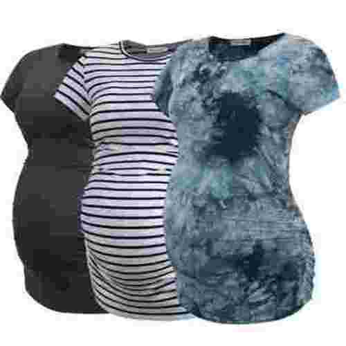 Smallshow Women's Short Sleeve Maternity Shirt Side Ruched Pregnancy Tunic T-Shirt 3-Pack