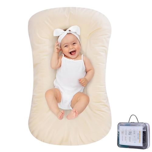 Baby Lounger 100% Cotton,Infant Lounger Baby Nest Co Sleeping Baby Bed,Baby Nest Sleeper Lounger Baby Lounger Pillow for Newborn Baby Lounger 0-24 Months,Apricot
