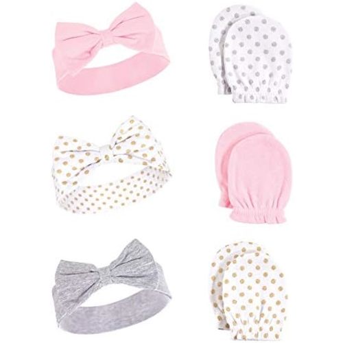 Hudson Baby Baby Girls' Cotton Headband and Scratch Mitten Set