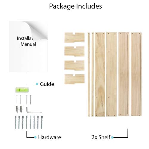 Wallniture Polynez Wooden Floating Shelves, Versatile Wall Mounted Decorative Storage for Living Room, Bedroom, and Office, 2pcs