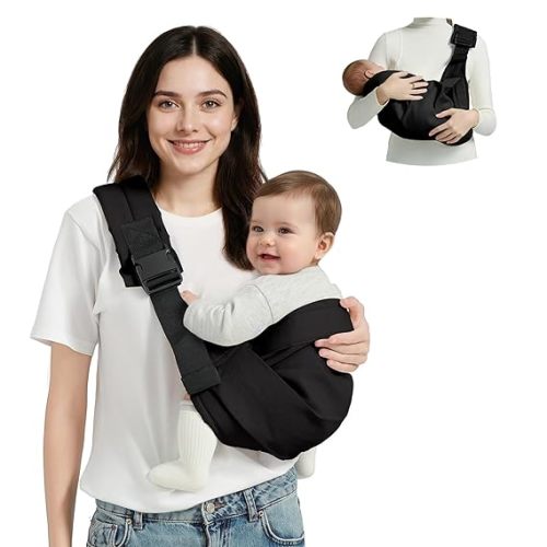 Baby Sling Carrier, Toddler Carrier Sling with Double Safety Buckle and Adjustable Shoulder Strap(7-30lbs), Baby Carriers One Size Fits All, Black
