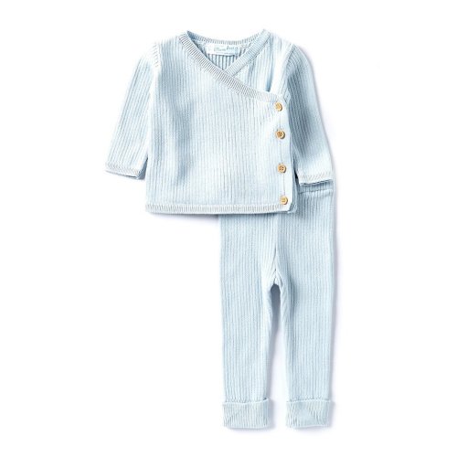Feltman Brothers Baby Boys Newborn-24 Months Sweater Pointelle Kimono Wrap Top & Pants Set