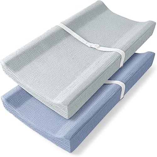 Bearmoss Changing Pad Covers 2Pack 100% Cotton Muslin Diaper Change Table Pad Covers 32”x16“ Soft Breathable Changing Pad Sheets for Unisex Baby Girls and Boys (Mint Gum)
