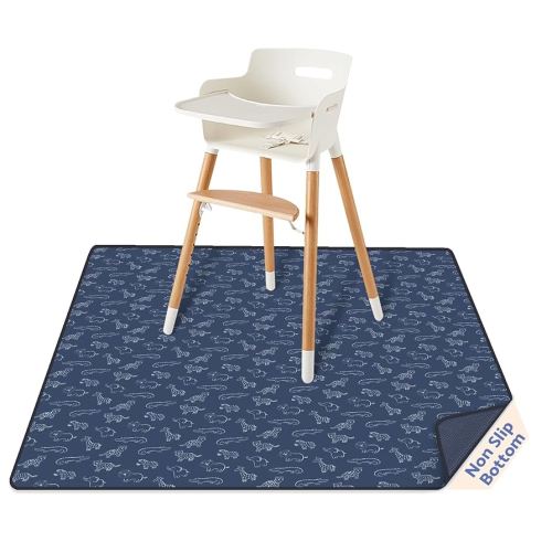 Blissful Diary Baby Splat Mat, 50.4 x 50.4in - Wipeable Splash Mat, Waterproof and Washable, Anti-Slip Floor Protector, Safari Animals