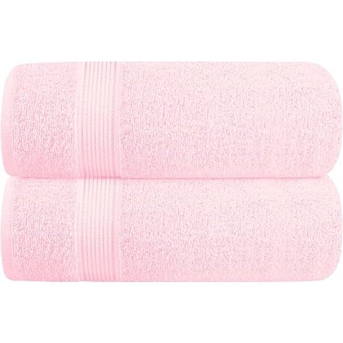 Belizzi Home Cotton 2 Pack Oversized Bath Towel Set 28x55 inches, Large Bath Towels, Ultra Absorbant Compact Quickdry & Lightweight Towel, Ideal for Gym Travel Camp Pool - Pink