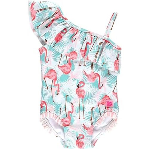 RuffleButts Vibrant Flamingo One Shoulder Ruffle One Piece - 12-18m