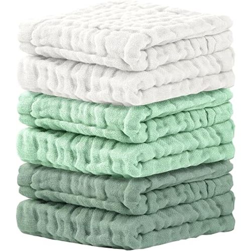 Cuddle Campus Baby Washcloths 6 Packs, Muslin Washcloths Baby,Cotton Burp Cloths, Extra Absorbent and Soft Wash Clothes for Newborns, 12x12 Inches