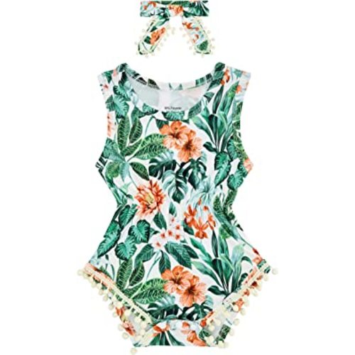 UNICOMIDEA Baby Girls Outfit Newborn Romper Jumpsuits Sleeveless One-Piece Clothes 0-24 Months Bodysuit with Headband