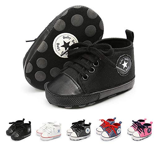 Meckior Baby Girls Boys Canvas Sneakers Soft Sole High-Top Ankle Infant First Walkers Crib Shoes