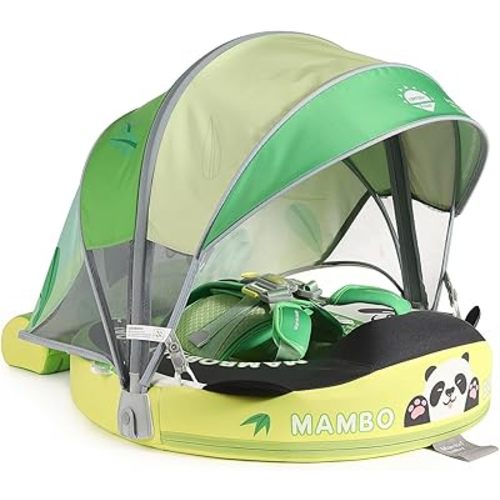 Mambobaby Float Non-Inflatable Baby Float with Canopy, Five-Point Safety System, 3D Canopy(Detachable) UPF 50+, Baby Pool Floats for 3-24 Months, Dual-Mode Toddler Swim Floaties