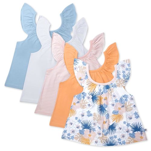 HonestBaby Baby Girls 5-pack Cami Tops Sleeveless T-shirts 100% Organic Cotton for Infant and Toddler Baby Girls
