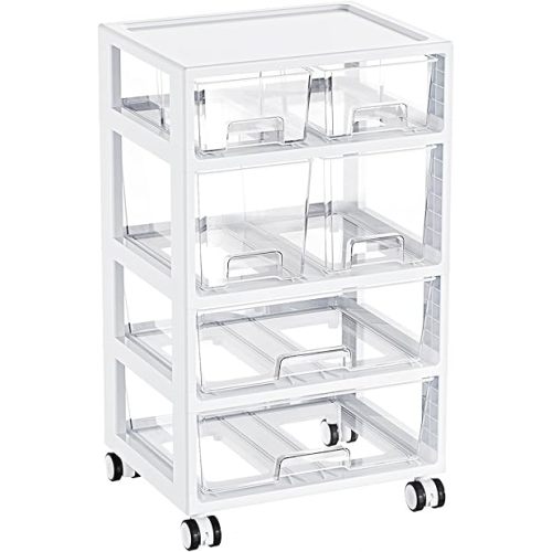 Vtopmart Plastic Drawer Storage Orangizer, 4 Tier 6 Drawers with Wheels for Office Supplies, Art Crafts, Under Desk Storage for Office, Bathroom, Dresser, 1 Pack/Clear