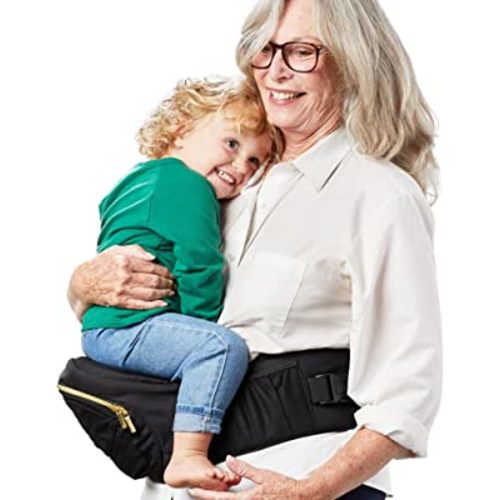 Tushbaby - Safety-Certified Hip Seat Baby Carrier - Mom’s Choice Award Winner, Seen on Shark Tank, Ergonomic Carrier & Extenders for Newborns & Toddlers (Carrier, Black/Gold)